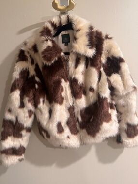wild fable Faux Fur Coat in Black and Cream
